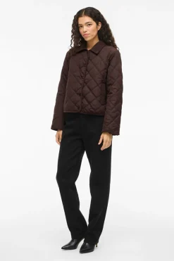 Vila Abrigo acolchado guateado con cuello de pana Marr&oacute;n oscuro New