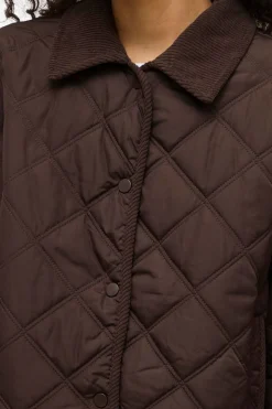 Vila Abrigo acolchado guateado con cuello de pana Marr&oacute;n oscuro New
