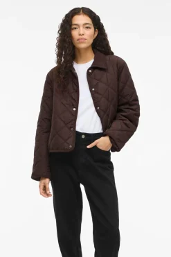 Vila Abrigo acolchado guateado con cuello de pana Marr&oacute;n oscuro New