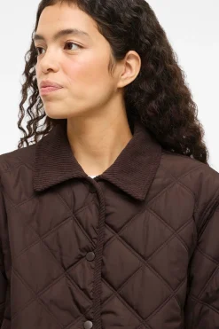 Vila Abrigo acolchado guateado con cuello de pana Marr&oacute;n oscuro New