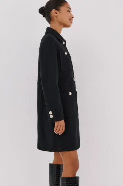 Cortefiel Abrigo botones dorados Negro Sale