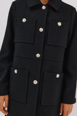 Cortefiel Abrigo botones dorados Negro Sale