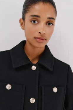 Cortefiel Abrigo botones dorados Negro Sale