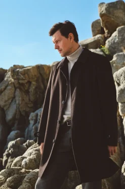 Cortefiel Abrigo camisero lana Marr&oacute;n oscuro Online