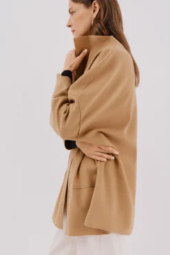 Cortefiel Abrigo capa con tejido ligero Beige Clearance