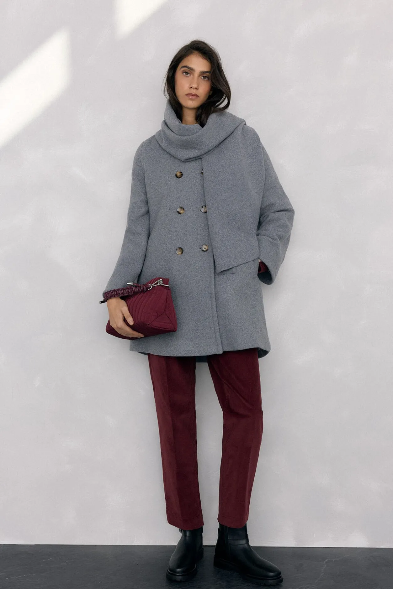 Pedro del Hierro Abrigo con bufanda Gris Hot