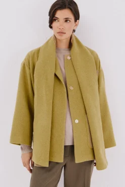 Cortefiel Abrigo con bufanda desmontable Amarillo Outlet