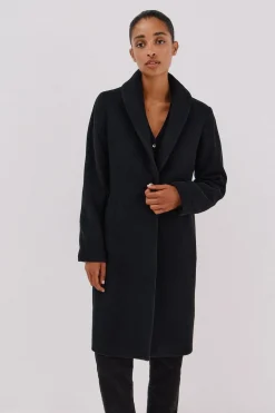 Cortefiel Abrigo con detalle efecto pelo Negro Best