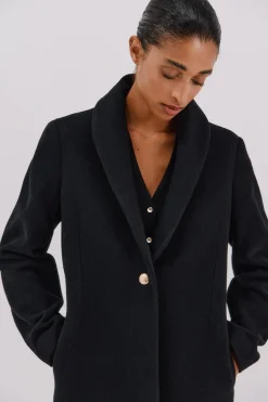 Cortefiel Abrigo con detalle efecto pelo Negro Best