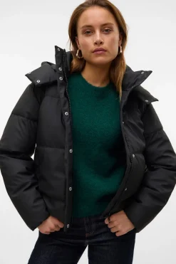 Vero Moda Abrigo corto acolchado encerado Negro Best