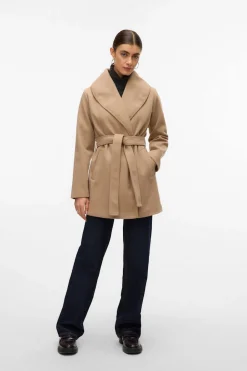 Vero Moda Abrigo corto de paño Marr&oacute;n Outlet