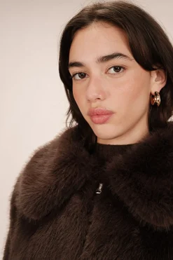 Grace & Mila Abrigo corto de pelo sintética Marr&oacute;n oscuro New