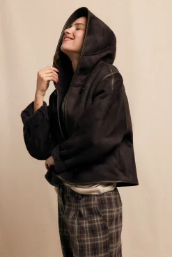 Slowlove Abrigo corto efecto doble faz capucha Marr&oacute;n oscuro Discount