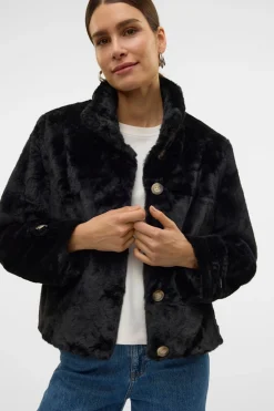 Vero Moda Abrigo corto efecto pelo Negro