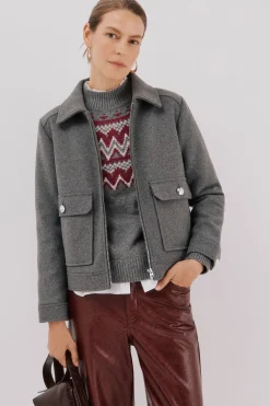 Cortefiel Abrigo corto paño Gris oscuro Sale