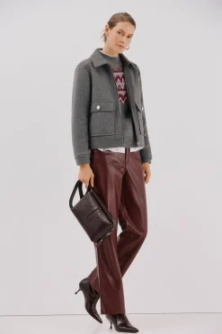 Cortefiel Abrigo corto paño Gris oscuro Sale