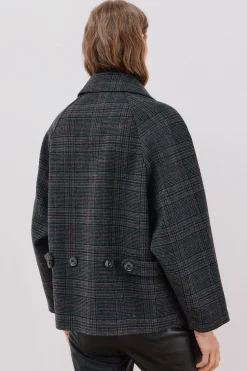 Cortefiel Abrigo corto tejido cuadros Estampado gris Clearance