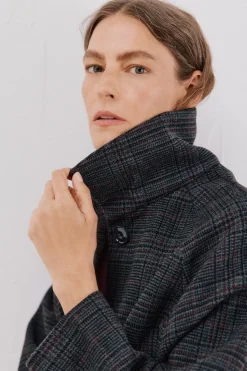 Cortefiel Abrigo corto tejido cuadros Estampado gris Clearance