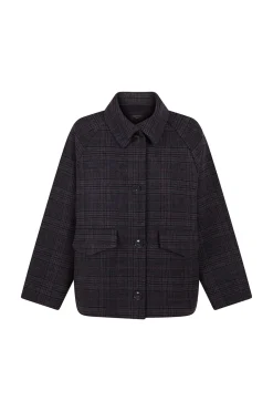 Cortefiel Abrigo corto tejido cuadros Estampado gris Clearance