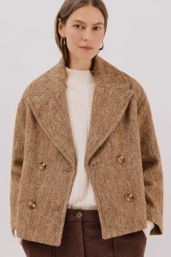 Cortefiel Abrigo corto tejido estructura Marr&oacute;n Discount