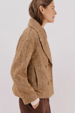 Cortefiel Abrigo corto tejido estructura Marr&oacute;n Discount