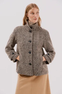 Cortefiel Abrigo corto tejido estructura Estampado beige