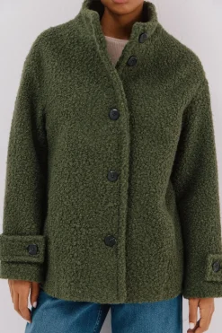 Cortefiel Abrigo corto tejido suave Verde Online