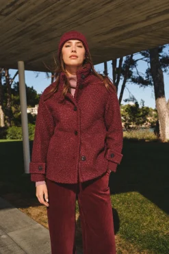 Cortefiel Abrigo corto tejido suave Vino Discount