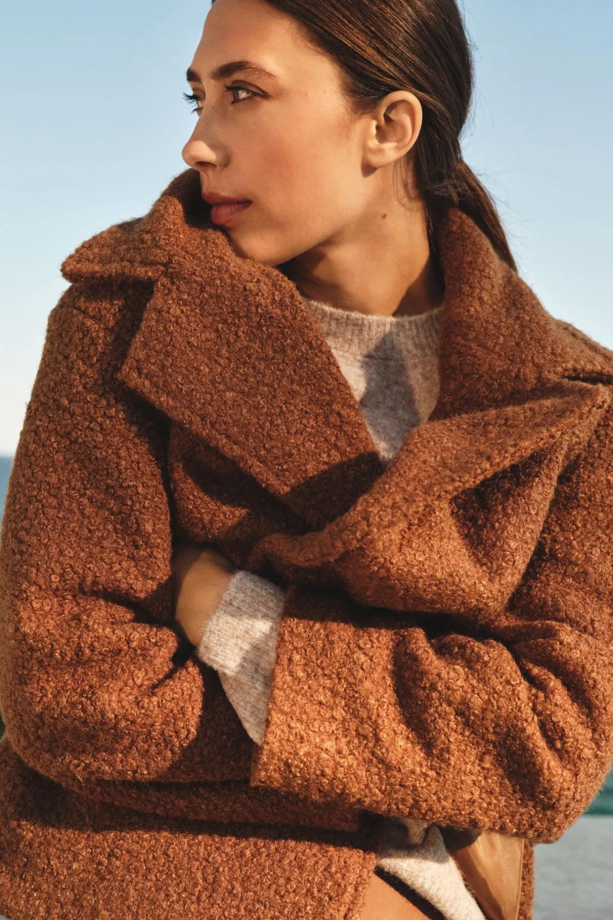 Cortefiel Abrigo corto tejido suave Marrón Sale