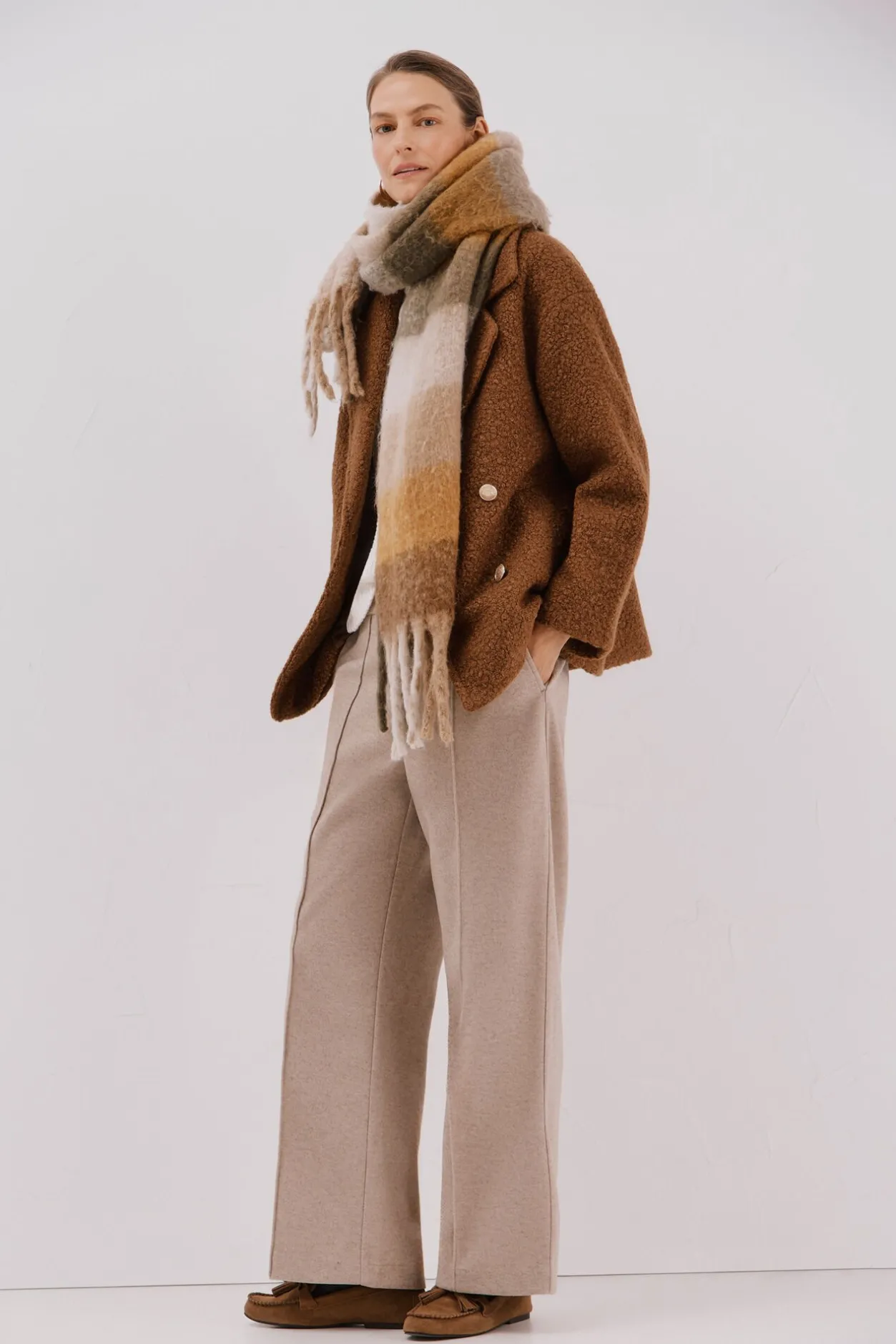 Cortefiel Abrigo corto tejido suave Marrón Sale