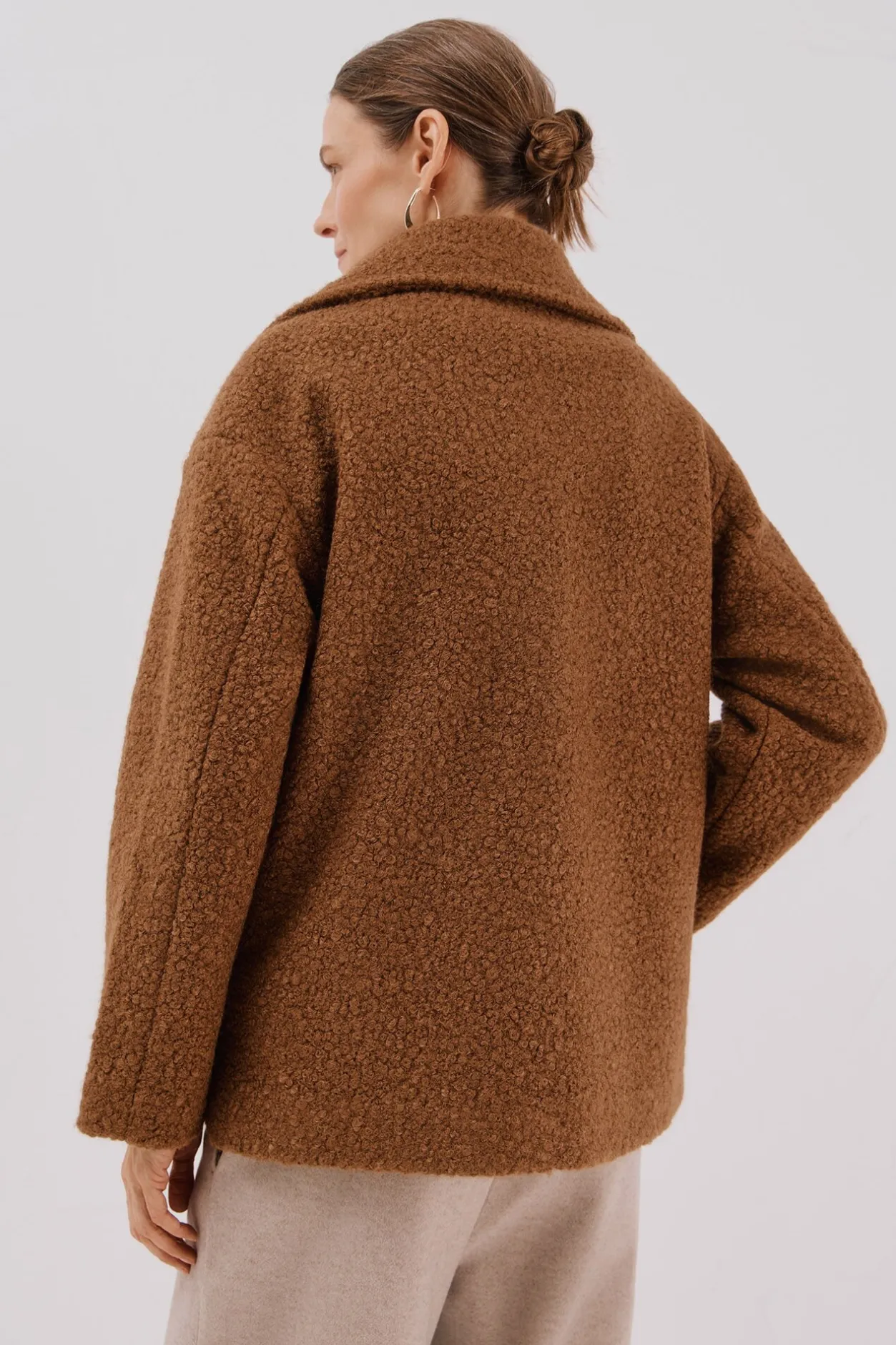 Cortefiel Abrigo corto tejido suave Marrón Sale