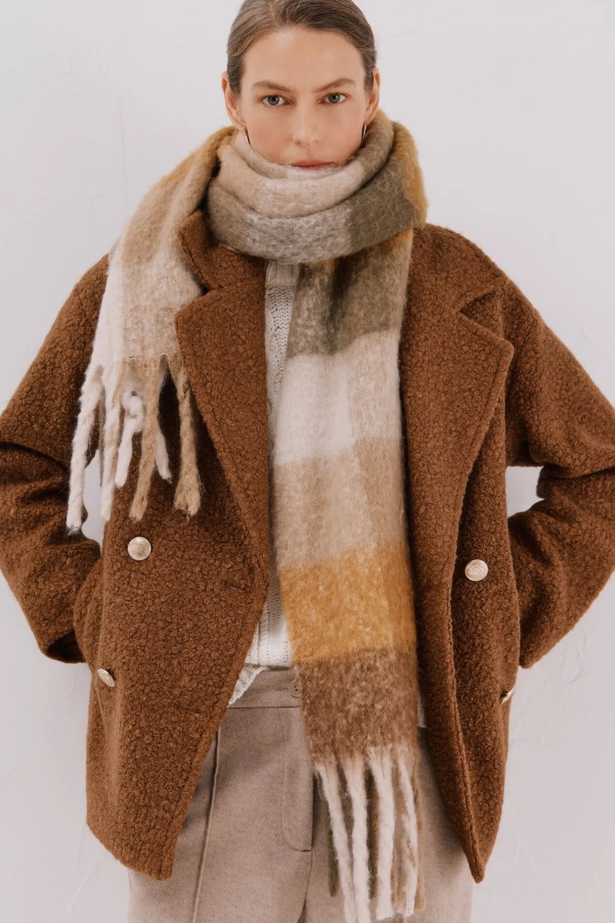 Cortefiel Abrigo corto tejido suave Marrón Sale