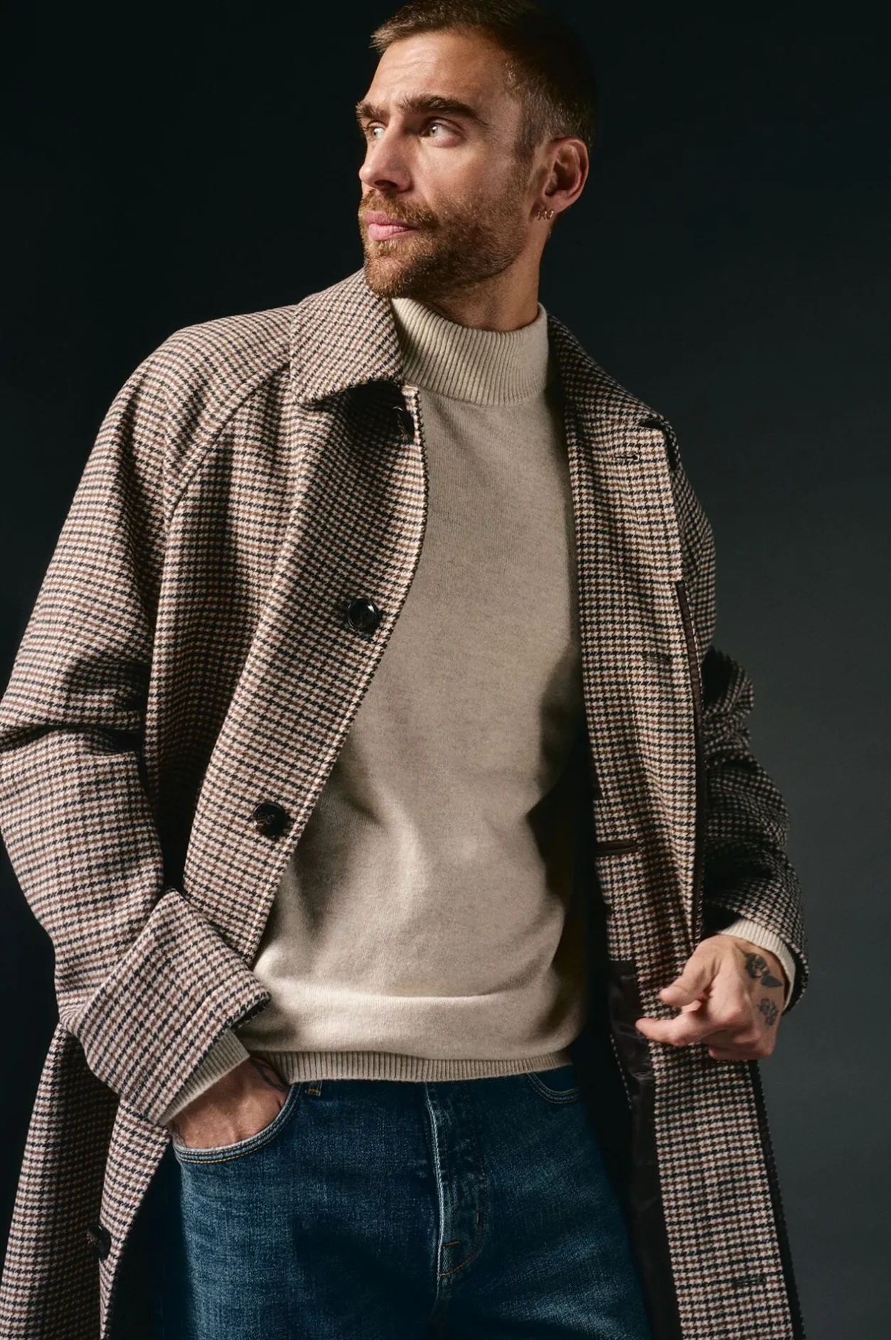 OOTO Abrigo cuadro inglesado Beige New