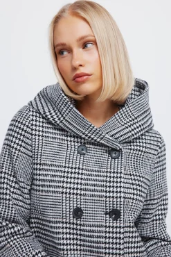 Springfield Abrigo cuadros botones capucha gris Discount