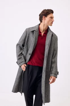 Pedro del Hierro Abrigo cuello camisero espiga Negro Clearance