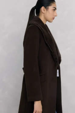 Pedro del Hierro Abrigo cuello efecto pelo Marr&oacute;n Sale