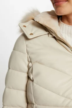 Morgan Abrigo cuero sintético capucha Marfil