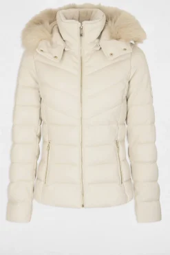 Morgan Abrigo cuero sintético capucha Marfil