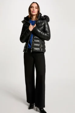 Morgan Abrigo cuero sintético capucha Negro Online