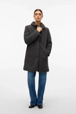 Vero Moda Abrigo de borreguito Gris oscuro Online