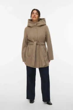 Vero Moda Curve Abrigo de paño con capucha Curve Marr&oacute;n New