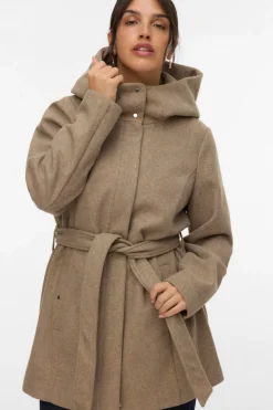 Vero Moda Curve Abrigo de paño con capucha Curve Marr&oacute;n New