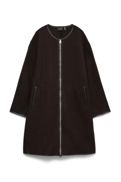 Vero Moda Abrigo de paño con detalle de bufanda Marr&oacute;n oscuro