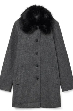 Vero Moda Curve Abrigo de paño cuello de pelo talla grande Gris oscuro Clearance