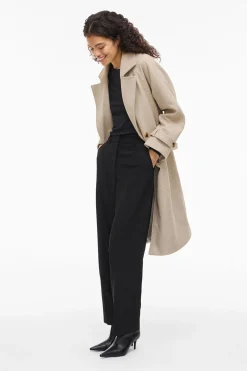 Vila Abrigo de paño largo anudado Beige Sale