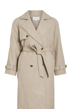 Vila Abrigo de paño largo anudado Beige Sale