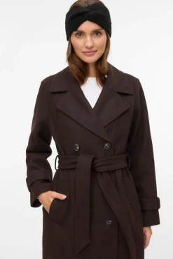 Vero Moda Abrigo de paño manga larga Marr&oacute;n oscuro Hot