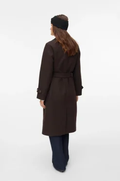 Vero Moda Abrigo de paño manga larga Marr&oacute;n oscuro Hot
