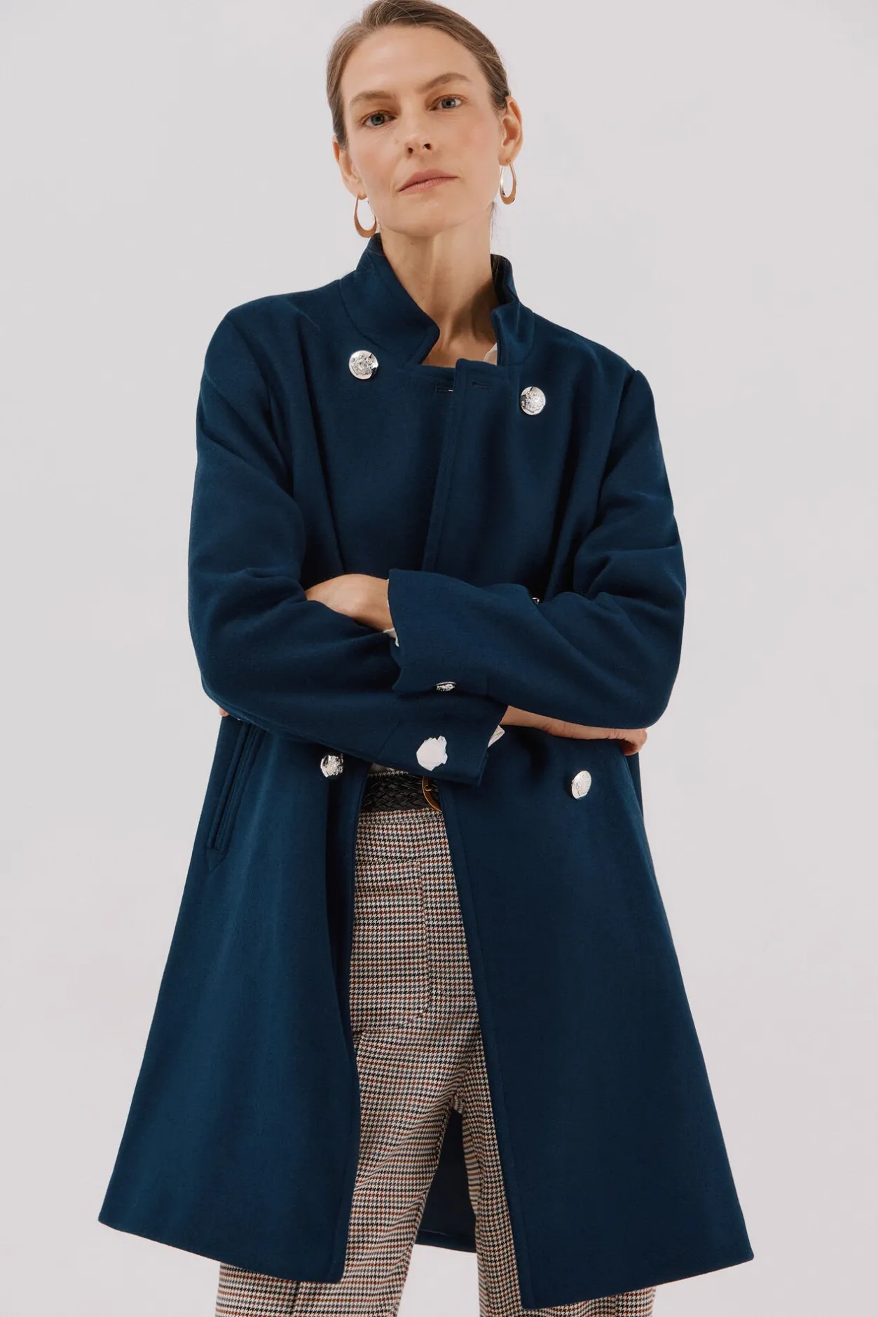 Cortefiel Abrigo doble cruce botón dorado Azul marino Discount