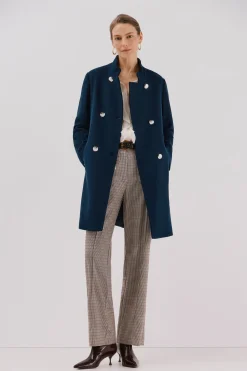 Cortefiel Abrigo doble cruce botón dorado Azul marino Discount